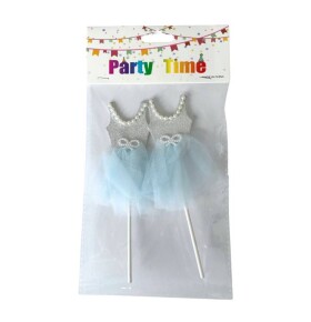 Dortisimo Zápich do dortu Baletní šaty na ramínka stříbrné s modrou sukní (2 ks)