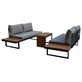 Zahradní set šedý textilen, hliník, šedá barva, polywood světle hnědá barva