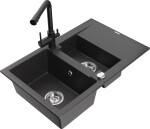 MEXEN/S - Gaspar granitový dřez 1.5 s odkapávačem včetně baterie Duero, černá kropenatý 6507-76-671600-70
