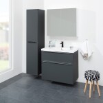 Mereo Mailo, koupelnová skříňka s umyvadlem z litého mramoru 81 cm, antracit, chrom madlo CN531M