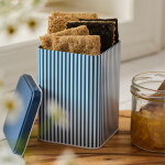 Ib Laursen Plechová dóza s víkem Blue Stripes, modrá barva