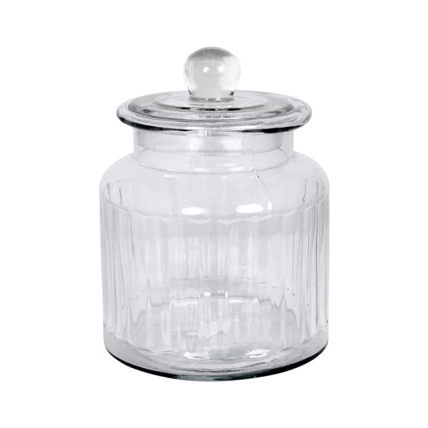 Strömshaga Skleněná dóza s víkem Gustav Ribbed Medium, čirá barva, sklo
