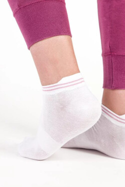 Dámské kotníkové ponožky s lurexem 091 - Steven bílá s růžovou 38/40