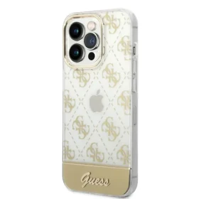 Pouzdro Guess PC/TPU Peony Glitter Script Logo iPhone 14 Pro zlaté