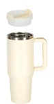 KIK krémová / Termohrnek s brčkem / 1200 ml / dvojitá stěna / brčko (KX3032_2)