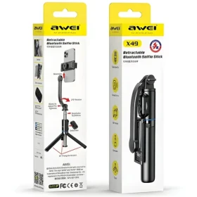 AWEI X49 černá / Selfie tyč se stativem / Bluetooth spoušť / 106 cm (X49)