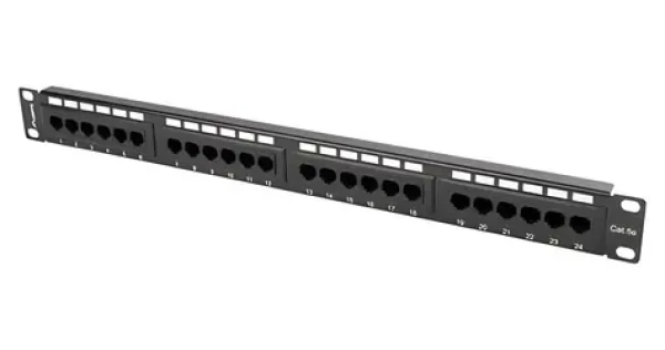 Lanberg 19" 24 portů černý / Patch panel / 1U / CAT.5E / UTP (PPU5-1024-B)