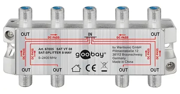Goobay SAT/TV 1:8 / Anténní rozbočovač / 9x F(F) / 5-2450 MHz / kovový (67005)