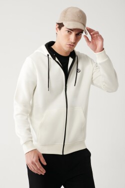Avva White Unisex Sweatshirt Hooded Fleece Thread Zipper Regular Fit
