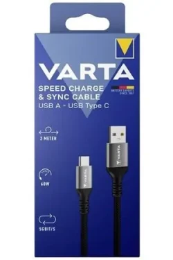 Varta Nabíjecí kabel USB-A - USB-C černá, šedá / Kabel / 60W / 5 Gbit/s / 2 m (57935101111)