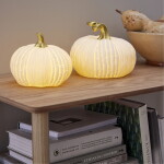 STAR TRADING Svítící LED dekorace Pumpkin 12 cm, bílá barva, porcelán