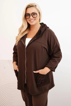 Dámská mikina Plus Size bavlněná oversize s dlouhým rukávem hnědá UNI