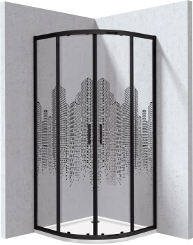 DEANTE - Funkia Evo čtvrtkruhový kout s vaničkou, 80x80 cm – vzor město KYPPND88P