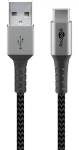 Goobay 49296 šedá/stříbrná / Datový kabel / USB-C - USB-A / textilní opletení / kovové konektory / 1 m (49296)