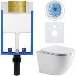 CERANO Kompletní podomítkový WC set Lite/Cesso - bílá lesklá - WC tlačítko Line, zlatá - k zazdění - 49x36 cm