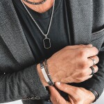 Pánský náramek Martino - 5 mm lávový kámen, hematit, Stříbrná 21 cm