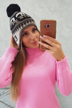 Rosa dámská čepice s bambulí K368 černá+mocca+béžová UNI