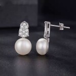 Stříbrné náušnice Selma - 9 mm perla, MOISSANITE + CERTIFIKÁT, Stříbrná Bílá certifikát GRA, hadřík na čištění stříbra, dárková krabička