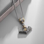 Pánský náhrdelník Thórovo kladivo - MJOLNIR, oboustranný přívěsek, Zlatá 60 cm