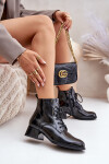 Kožené Lakované Botky Na Bloku Zateplené D&A JC42-53 Černé 36