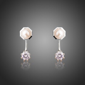 Perlové náušnice Swarovski Elements Octavia, Bílá/čirá
