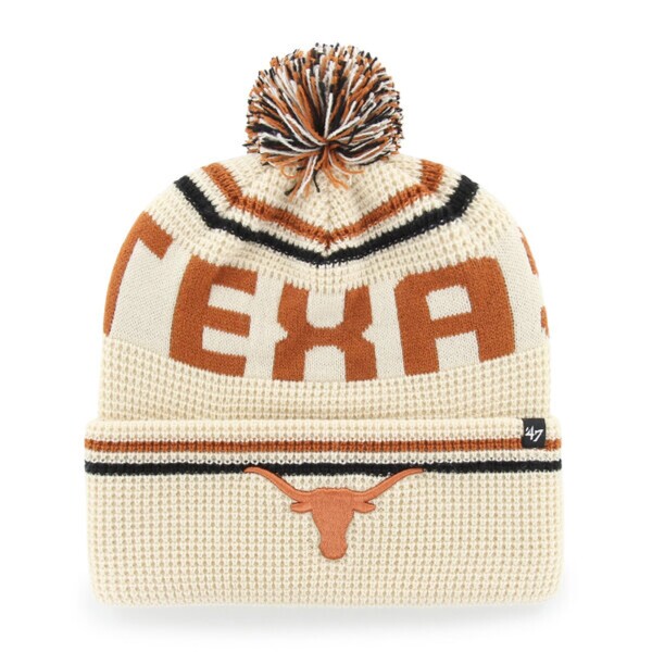 47 Brand Pánská zimní čepice Texas Longhorns NCAA Quattrle Waffle Cuffed Knit with Pom