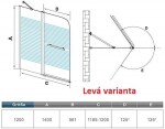 H K - Vanová zástěna S2 STRIPE 120x140 - dvoudílná sklopná, čiré sklo se vzorem, varianta levá SE-S2STRIPE-13