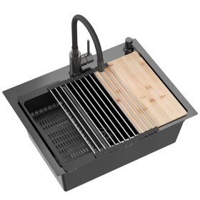 Quadron - Ocelový dřez LUKE 110 WORKSTATION Black s kuchyňskou baterií ZLE-09011
