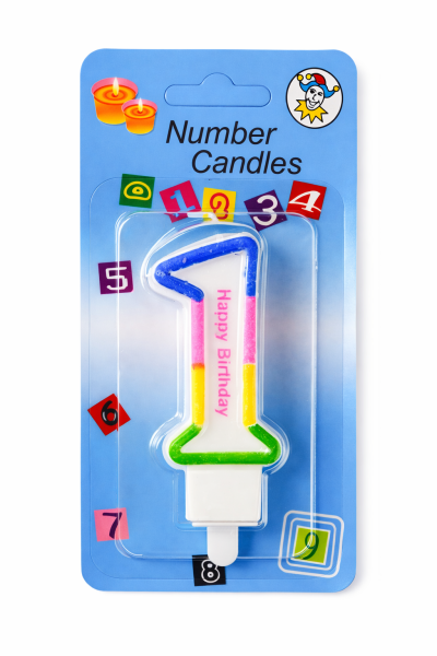 Dortová svíčka duhová č.1, 8,5x4x0,8cm, 1ks