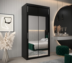 Šatní skříň Abi T3 s nástavcem Barva korpusu: Černá, Rozměry: 120 cm, Dveře: Černá