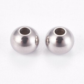 Korálek z nerezové oceli se širokým průvlekem - platinový - 6 x 4,8 mm - 1 ks