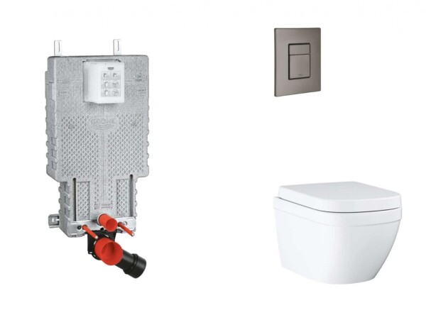 GROHE - Uniset Set předstěnové instalace, klozetu, sedátka SoftClose a tlačítka Skate Cosmopolitan, Triple Vortex, kartáčovaný Hard Graphite SANI15BB5105
