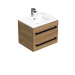 Koupelnová skříňka s černou úchytkou a umyvadlem SAT Cube Way 60x53x46 cm dub Hickory mat CUBE46C602DHMOD CUBE46C602DHMOD