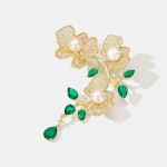 Luxusní brož Anwen Gold - sladkovodní perly, zirkony, Zlatá