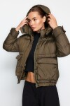 Trendyol Khaki Oversize odnímatelná vodoodpudivá péřová bunda s kapucí