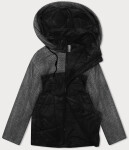 Černo-melanžová volná bunda s odepínací kapucí Vaston (SJ218-036#) odstíny černé L (40)