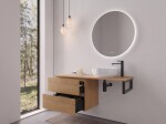 CERANO - Koupelnová skříňka Carole - dub medový + deska pod umyvadlo Navira Slim - 18 mm + konzole černá - 140x49,8x46 CER-606138