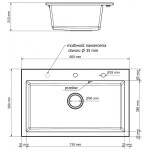 MEXEN/S - Elix granitový dřez 1-miska 800 x 500 mm, černá/stříbrná metalik, sifon zlatá 6527801005-73-G