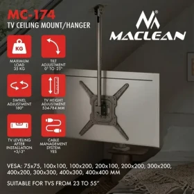Maclean MC-174 černá / Stropní držák pro TV / 23-55" / VESA 400x400 / nosnost 35 kg (MC-174)