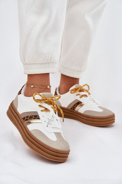 Dámské Tenisky Na Platformě S Dvojitým Šněrováním Leopardí Bílé Niteria 39