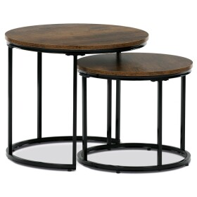 Set 2 ks stolků, MDF deska, dekor staré dřevo, kovová podnož, černý lak
