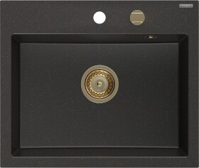 MEXEN/S - Oscar granitový dřez 580 x 490 mm, černá/zlatá metalik, zlatý sifon 6519581000-75-G