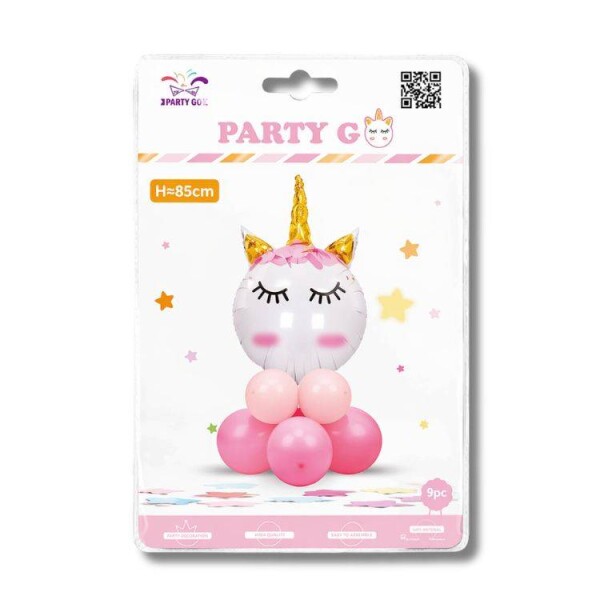 Dortisimo Foliový balónek Jednorožec s růžovými kulatými balónky (9 ks)