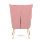 Křeslo, potah růžová manšestrová látka, dřevěné nohy, masiv kaučukovník