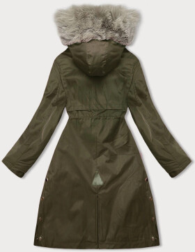 Dámská bunda parka v army barvě s kožešinovou podšívkou (5M3180-136) odstíny zelené L (40)