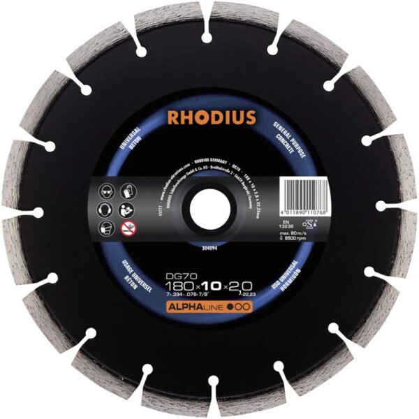 Rhodius 304095 DG70 diamantový řezný kotouč Průměr 230 mm Ø otvoru 22.23 mm beton 1 ks