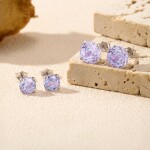 Stříbrné náušnice Ledová růže s fialovým krystalem 6/8 mm, Fialová 6 cm