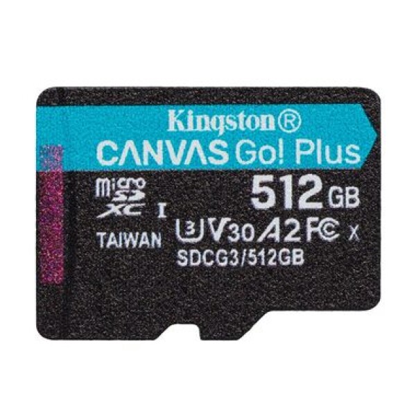 Kingston Canvas Go! Plus microSDXC 512GB bez adaptéru / UHS-I V30 / čtení: až 170MBs / zápis 90MBs / vhodné pro 4K (SDCG3/512GBSP)