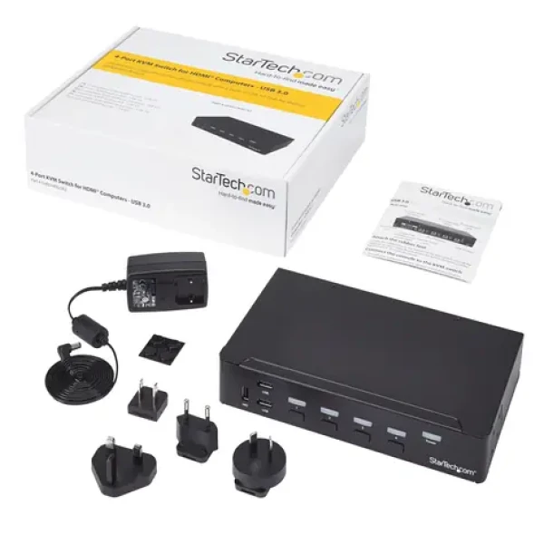 StarTech 4-portový HDMI KVM switch černá / KVM přepínač / Full HD 1080p / vestavěný USB 3.0 hub (SV431HDU3A2)