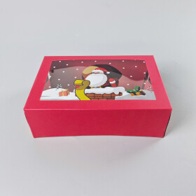 Vánoční dárková krabice červená s okénkem -1 (22,3 × 15,1 × 7,1 cm)